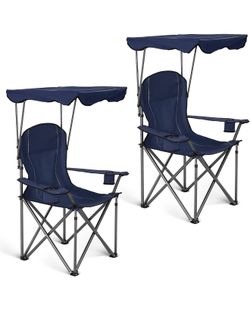 ALPHA CAMP Heavy Duty Canopy Camping Chair, 350 lbs Capacity Oversized Folding Chair with Adjustable Sunshade, Portable Sunshade Chair with Cup Holder