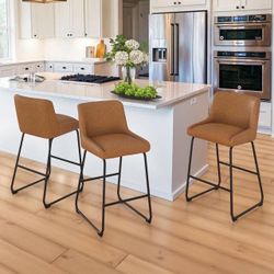 New Whiskey Brown Leather Barstool Set Of 3 