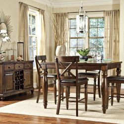 Old Cannery Dining Set [counter-height table, 10 chairs, sideboard]