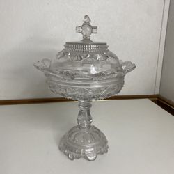 Vintage Pedestal Cut Glass Candy Dish Lidded Crystal Compote Elegant Pressed