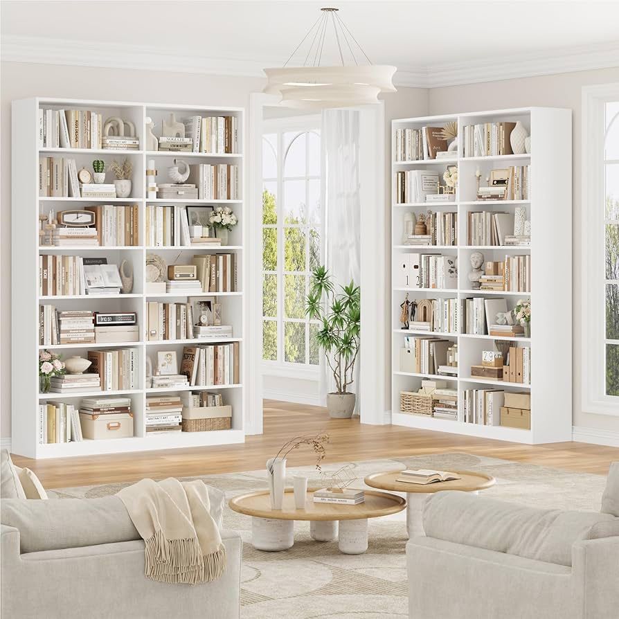 2pcs, 83.6" Tall Bookshelf and Bookcase, 7-Tier Extra Large Bookshelf with Double Storage, 14 Open Display Shelves for Home Office, Study and Living R
