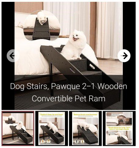 Dog Stairs, Pawque 2-1 Wooden Convertible Pet Ram

