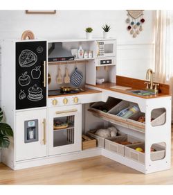 Corner Wooden Play Kitchen for Kids