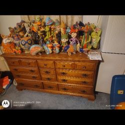 40 PLUS YEAR F or Q  WOODEN BALL POST HEAD & FOOT BOARD W/ FRAME & WOMAN'S DRESSER W/ MIRROR 
