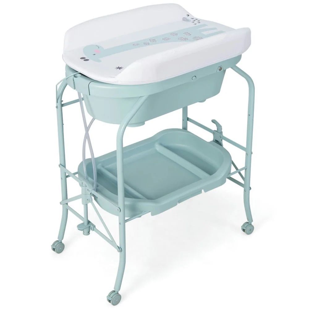 Infans Baby Changing Table w/Bathtub, Folding & Portable Diaper Station w/Wheels