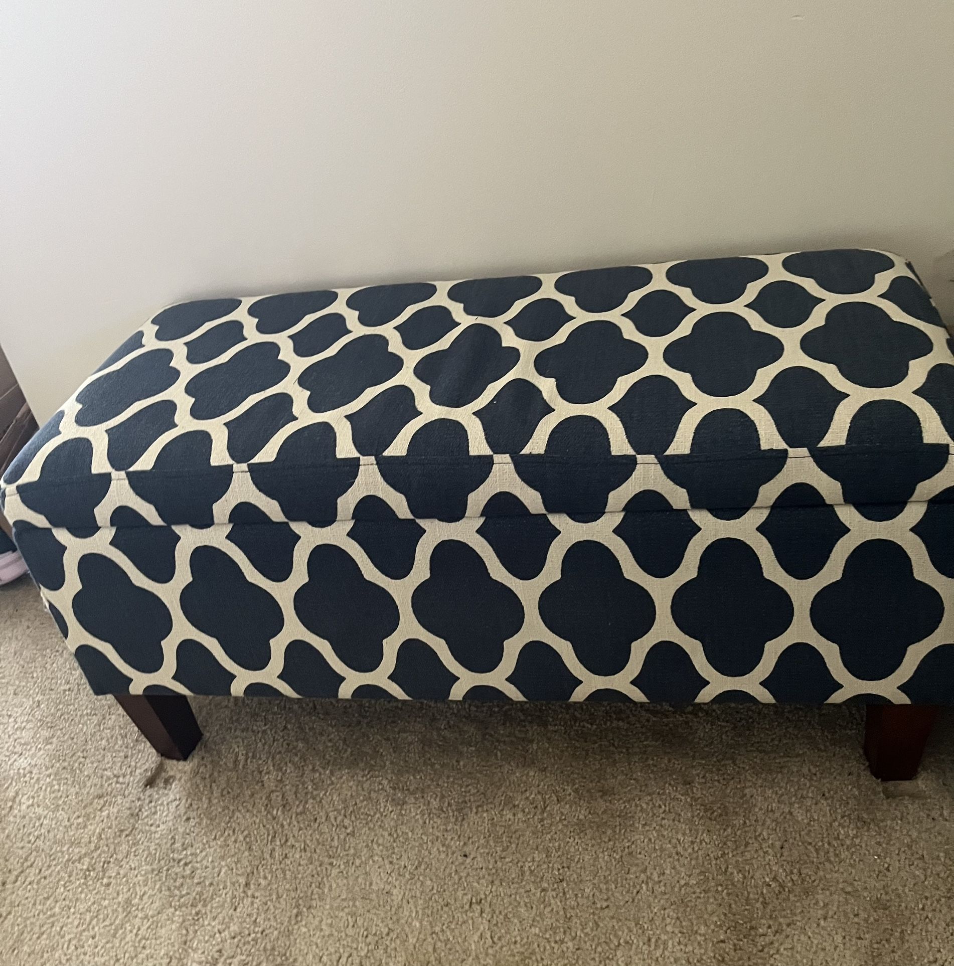 Blue rectangular storage bench/ottoman.