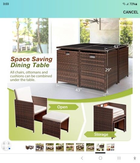Nine piece compact patio set