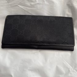 Canvas Gucci Folding Wallet Black with Leather $130