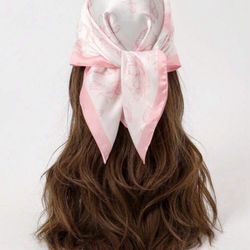 1 Pink Headscarf For Women's Hair - Chain And Intricate Print Headscarf For Women