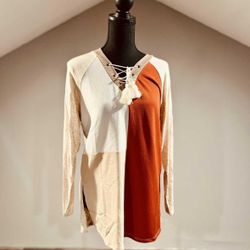 New Small White Beige and Rustic Orange Sweater