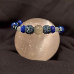 Blue Sapphire, Blue Fire Agate, Blue Lava Rock Crystal Bracelet 