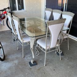 Glass And Metal Table With Six Chairs 