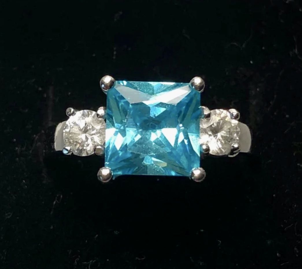Paraiba Blue Topaz and White Topaz Sterling Silver Ring