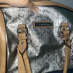 Calvin Klein Hand Bag /Shoulder Strap (PALM DESERT) Silver,gray,beige,tan