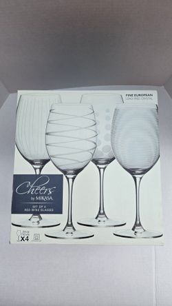 Mikasa Cheers Wine Glass Set Crystal Red Wine Glasses Set of 4 - New In Box