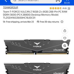 16GB DDR4 3600MHZ T-Force Vulcan