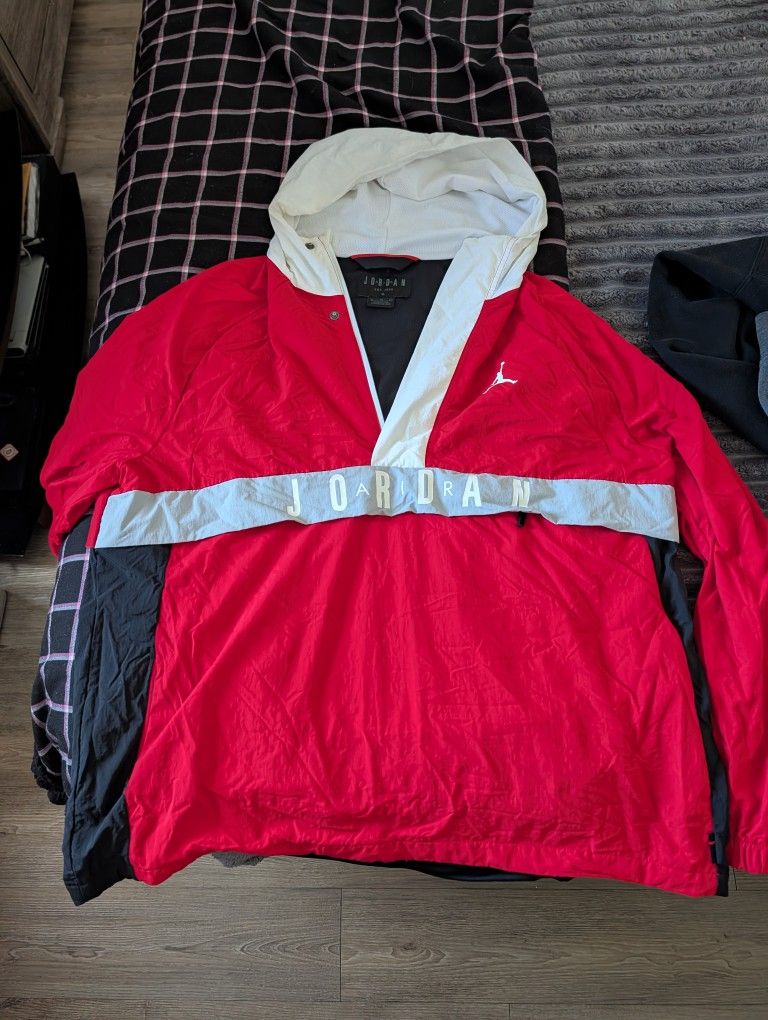 Jordan Half-Zip Anorak Windbreaker Jacket - Red/Black/White