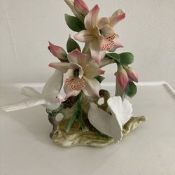 Vintage Capodimonte Dove & Orchid Figurine 