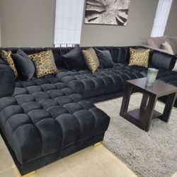 Black Velvet Double Chase Sectional 