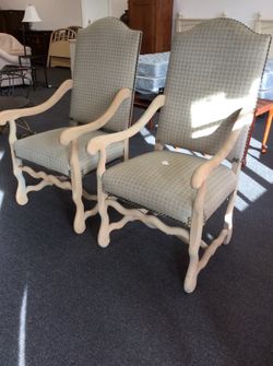 Pair of wooden reception chairs with clean upholstery $65 each