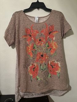 Women's Floral Graphic Lace Trim Top