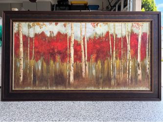 Large Framed Birch Tree Autumn Forest Painting