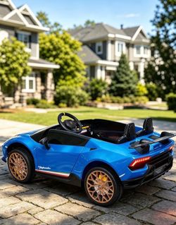 24V 2 Seater  Lamborghini, Blue  Electric 4WD, with 4X75W Motors, 7AH Big Battery, 2.4G Remote Control, Suspension, Fantastic Lights & Music