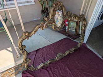 Large French Ornate Rocco Style Cherub Courting Couple Hand Carved Wooden Frame Mirror