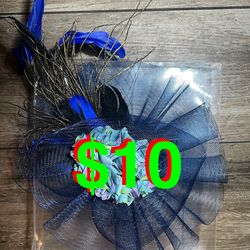Fascinators Hair Clip Headband Pillbox Hat Bowler Feather Flowe Vel wedding Party for Women, Flower-navy, Medium.