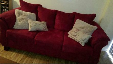 New Ruby Red Couch W/ Pillows