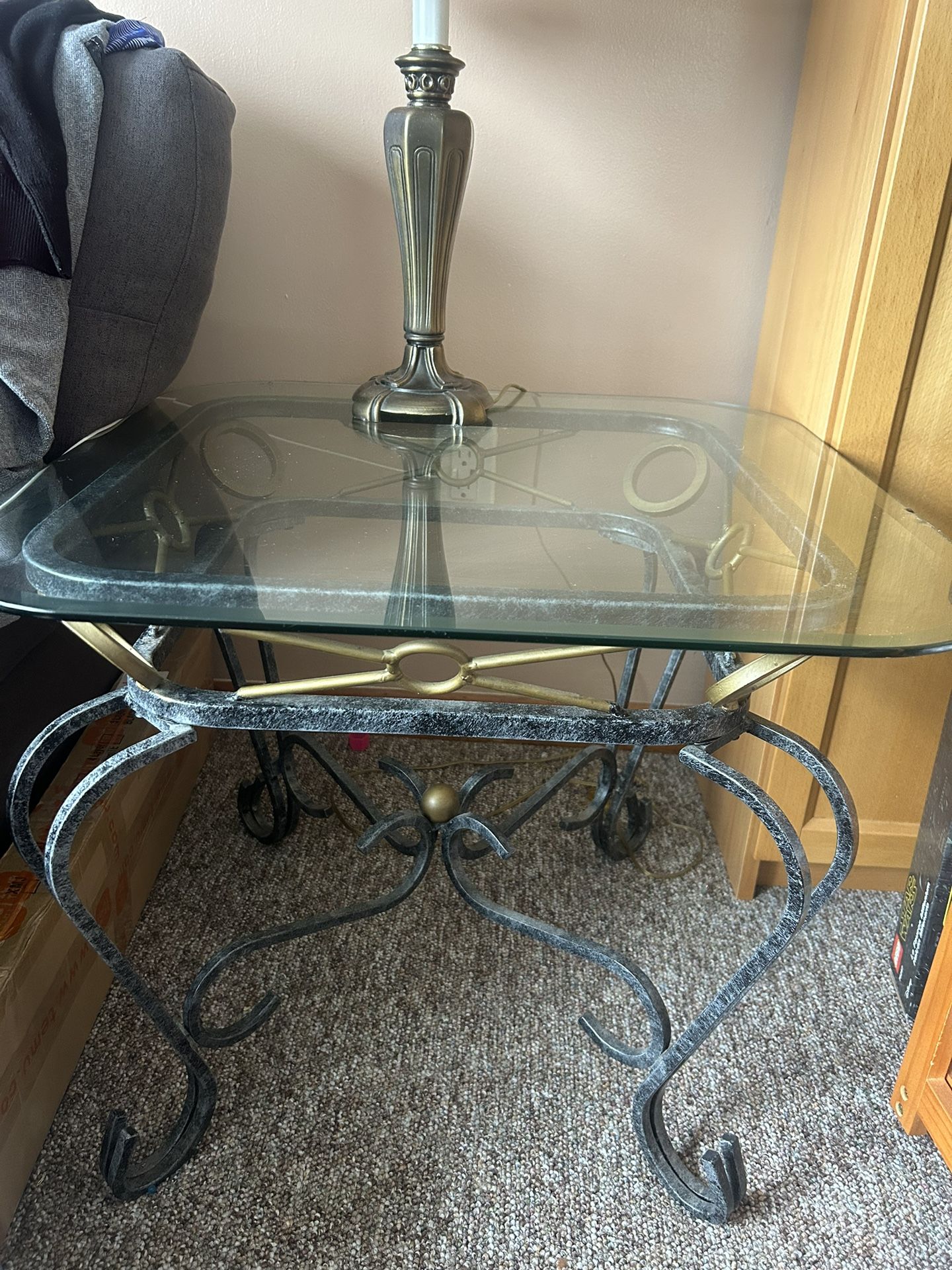 Glass And Metal End Table