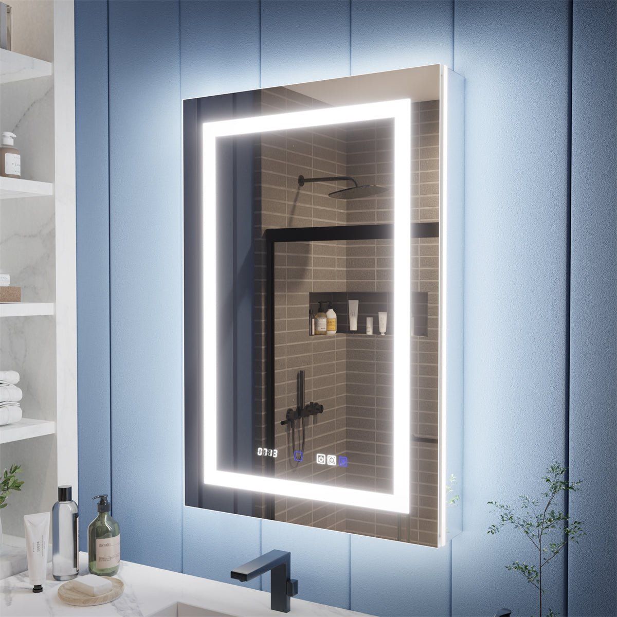 24" x 36" LED Lighted Inset Mirrored Medicine Cabinet with Magnifiers Front and Back Light, Right Hinge  Advanced Lighting Control: Discove