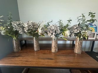 Set of 4 Faux Floral Cylinder Vase Centerpieces