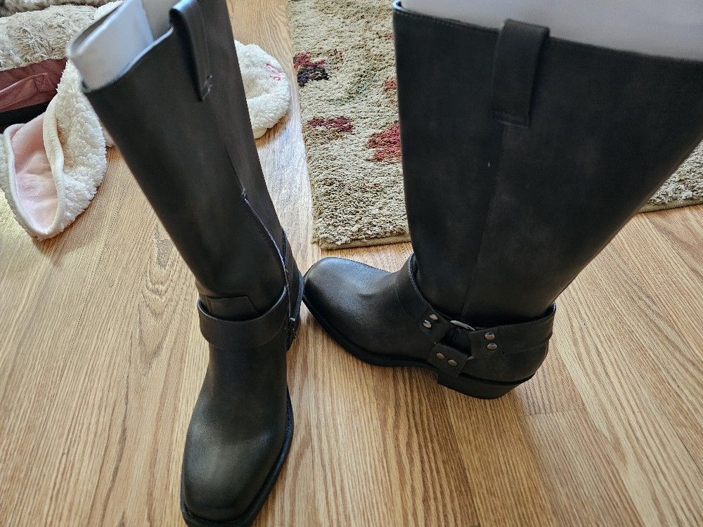 Womens Size 7.5 Brown Moto Biker Style Knee High Boots Nwt