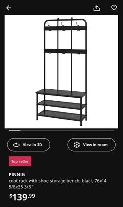 PINNIG Coat rack with shoe storage bench, black - IKEA