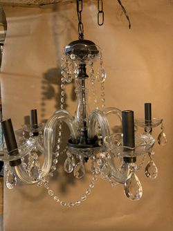 5 arm glass chandelier with black accents