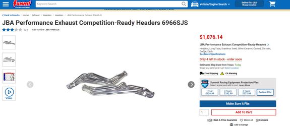2019 Dodge Challenger 6.4L V8 JBA Competition Headers