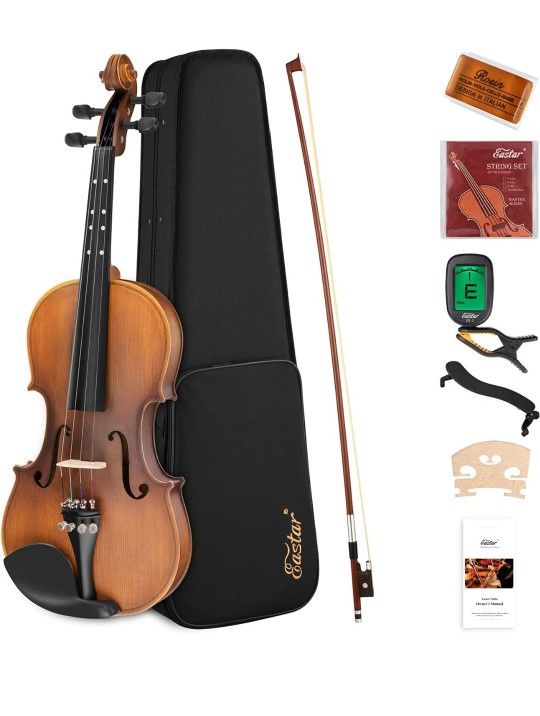 Eastar 1/2 Violin Set Half Size Fiddle EVA-3 Matte for Beginners with Hard Case, Rosin, Shoulder Rest, Bow, and Extra Strings (Imprinted Finger Guide