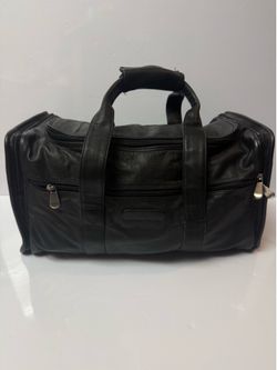 The Sharper Image Bag Black Leather Duffel Weekender Travel Carry On Suitcase