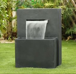 Waterfall Outdoor Fountain with LED Lights – Modern Gray Resin ，F926