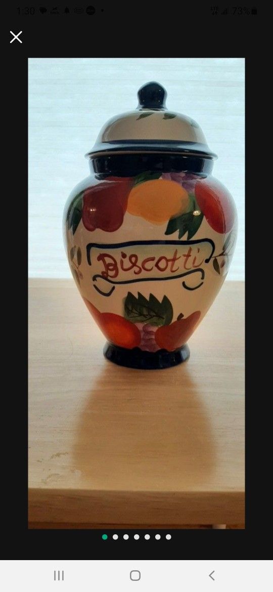 Biscotti Ceramic Jar, Hand painted for Nonnis.