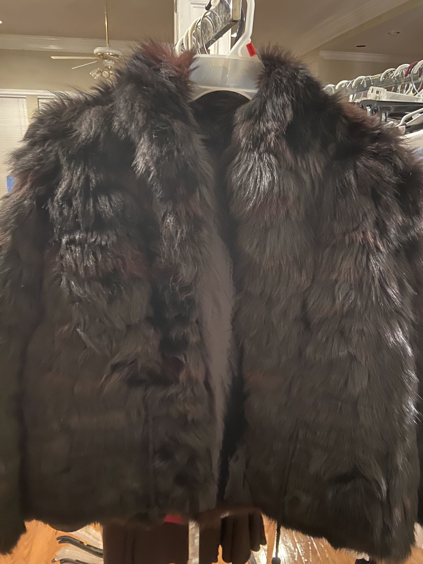 Ladies Black Fox Coat Size M/L