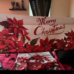 Poinsettia Christmas Valance & Curtain Set