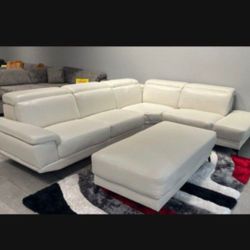 Rio White Leather Sectional Sofa W/Ottoman---$899---Unreal Pricing!!!---No Credit Needed Financing Available 