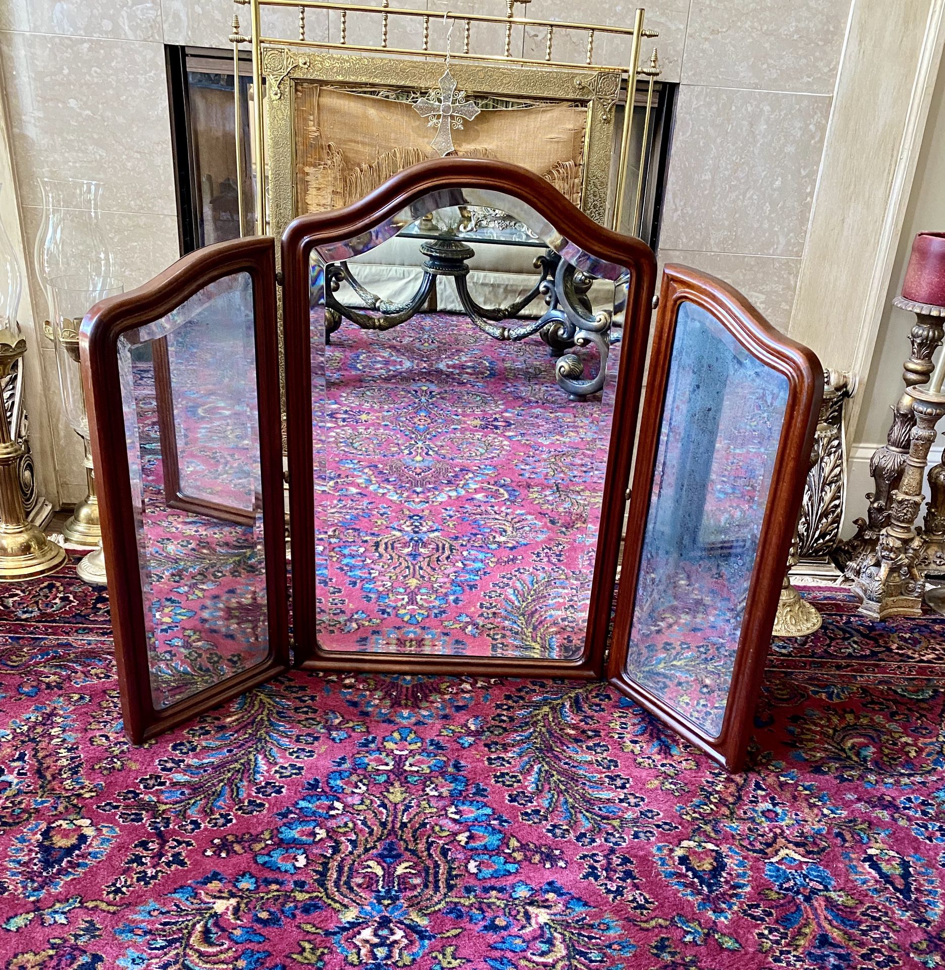 Antique Mahogany Tri-Fold Mirror