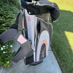 Pre Owned LADY HAGAN Breast Cancer Awareness Golf Bag In Excellent Condition Pink Gray And White
