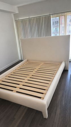 Brand Article. Upholstered Bed Frame with Natural linen covers, removable and washable. Like new.