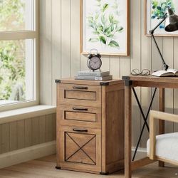 File Cabinet, Filing Cabinet with 3 Drawers, Printer Stand, Fit A4, Letter Size, Hanging File Folders, Modern Farmhouse Style, for Home Office, Honey 