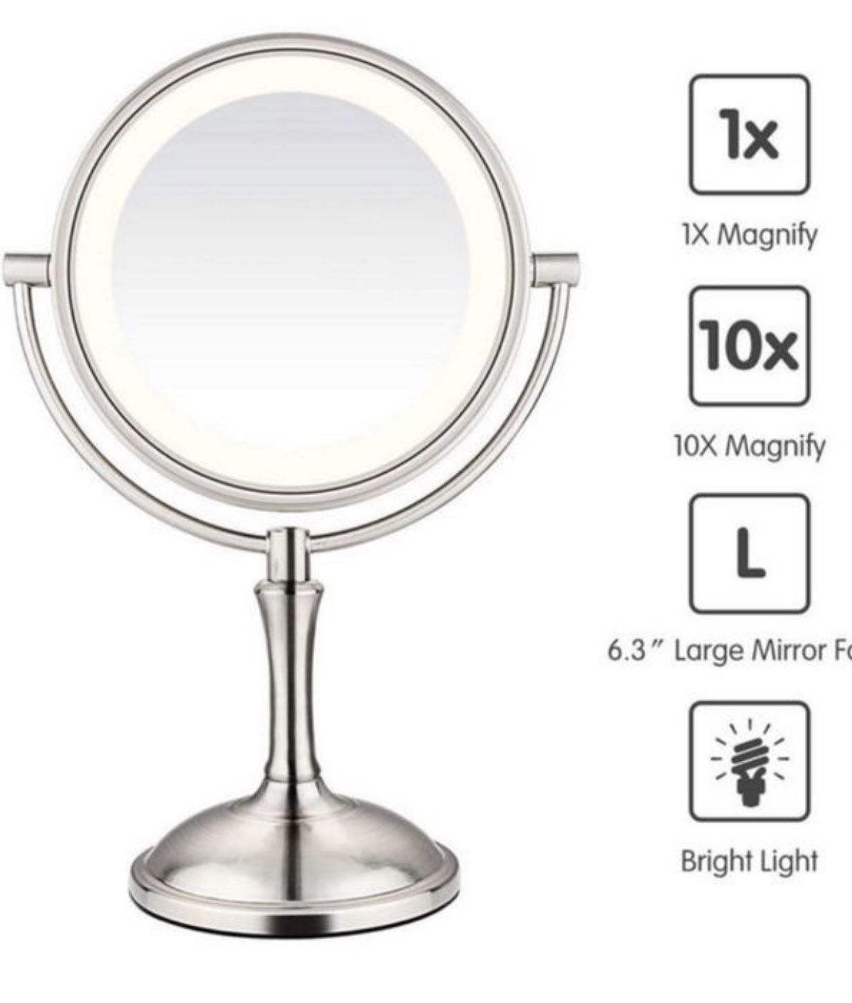 AmnoAmno LED Makeup Mirror-10x Magnifying,7.8" Double Sided Lighted Vanity Makeup Mirror with Stand, Touch Button Adjustable Light-Cord or