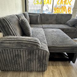 🔥✨ Luxury Comfort Collection – Premium Grey Corduroy Sectional w/ Pullout Bed ✨🔥$0 Down, Flexible Payments Available!